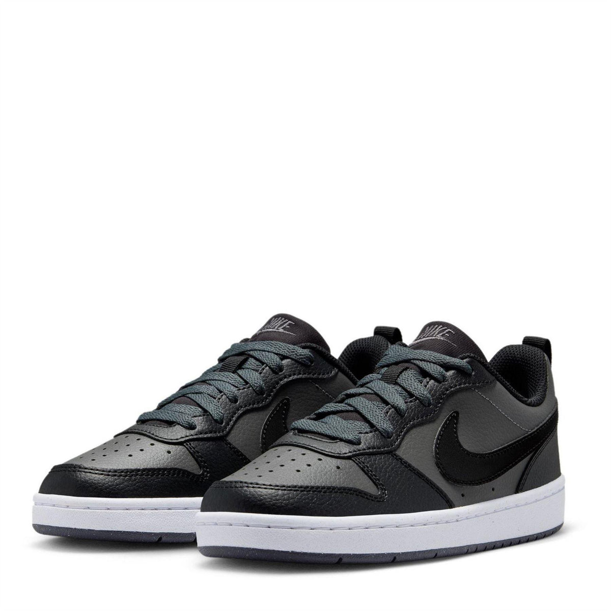 Grey-Black-White - Side - Nike Childrens-Kids Borough Low Recraft Leather Flat Trainers