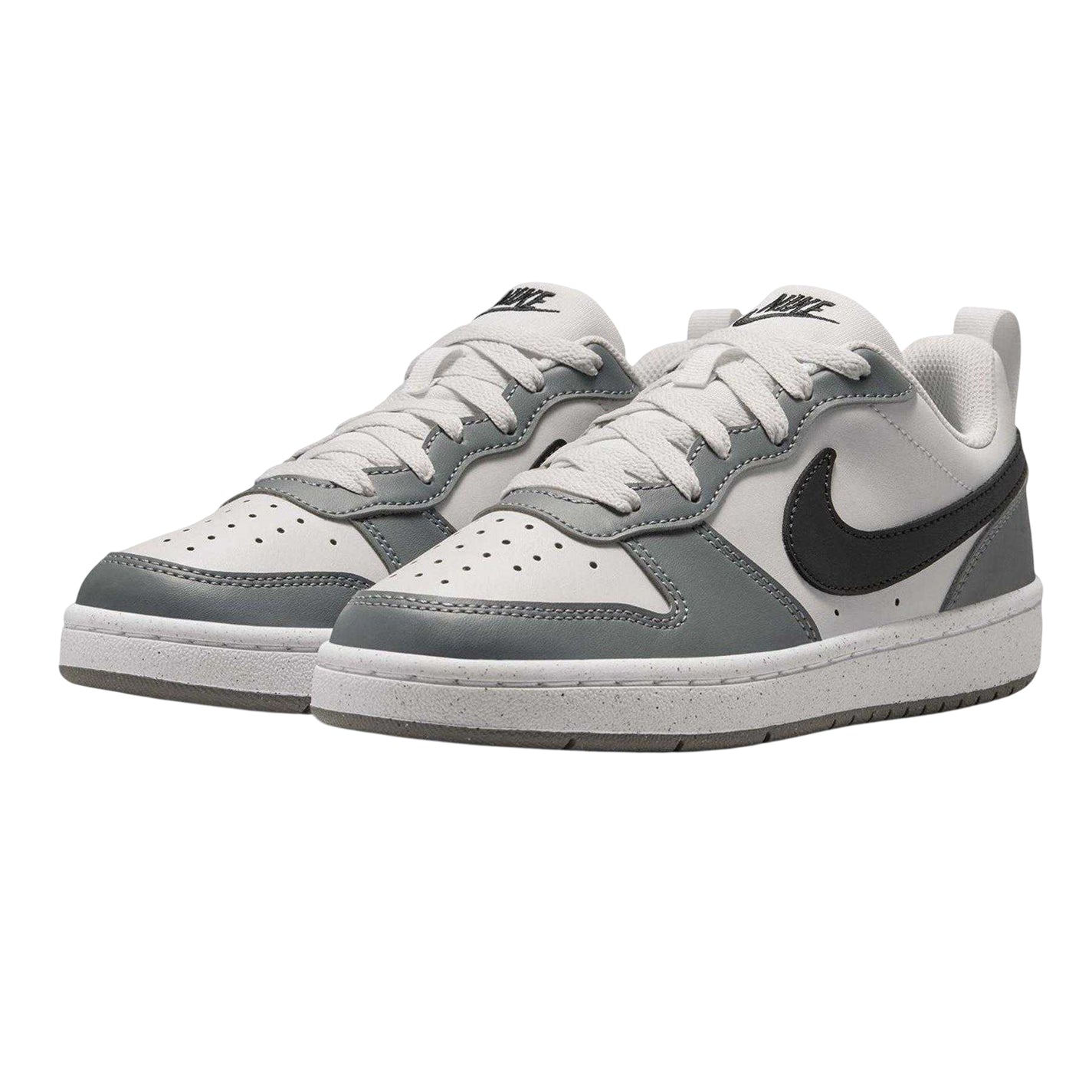 White-Black-Dark Grey-Dark Red - Pack Shot - Nike Childrens-Kids Borough Low Recraft Leather Flat Trainers