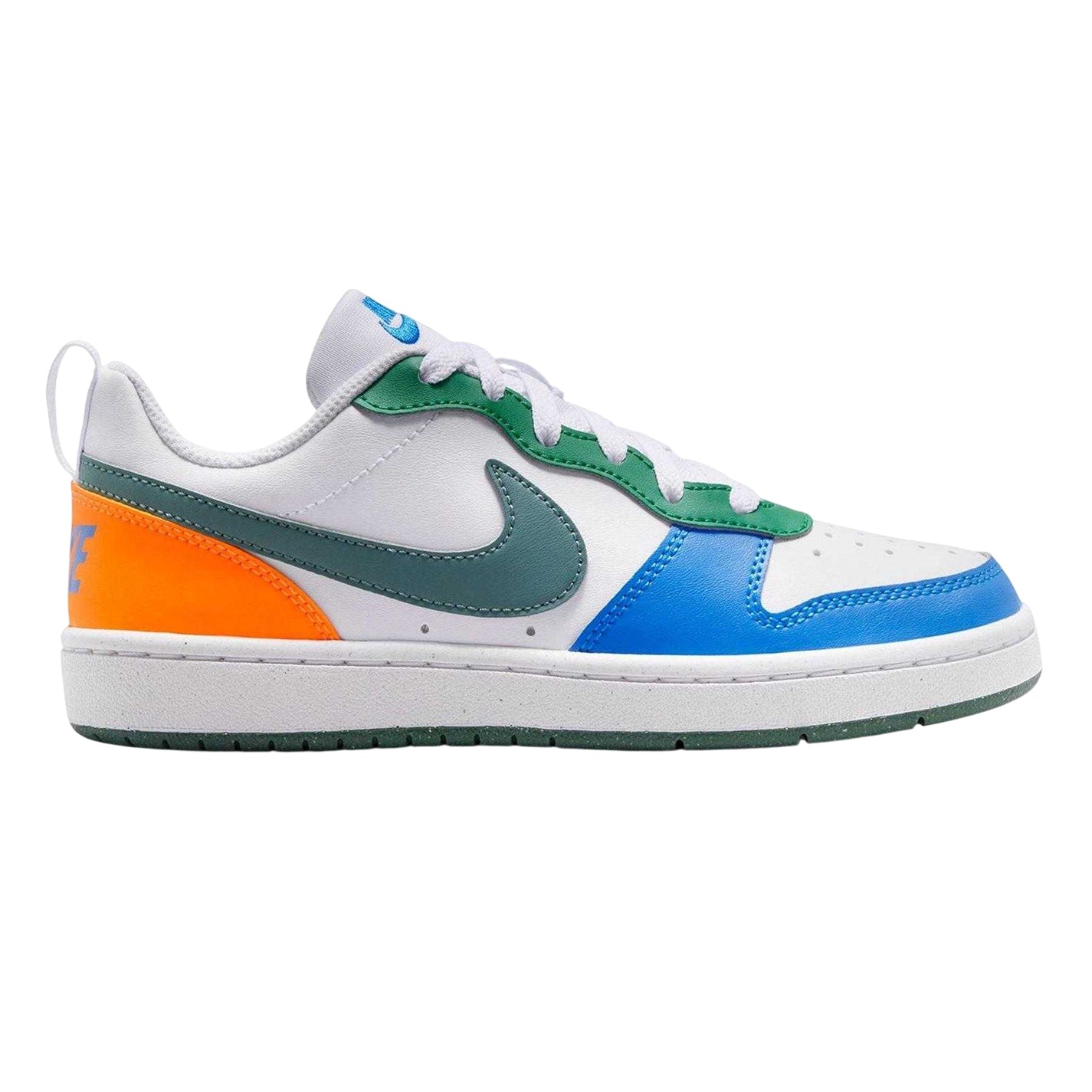 White-Blue-Orange - Front - Nike Childrens-Kids Borough Low Recraft Leather Flat Trainers