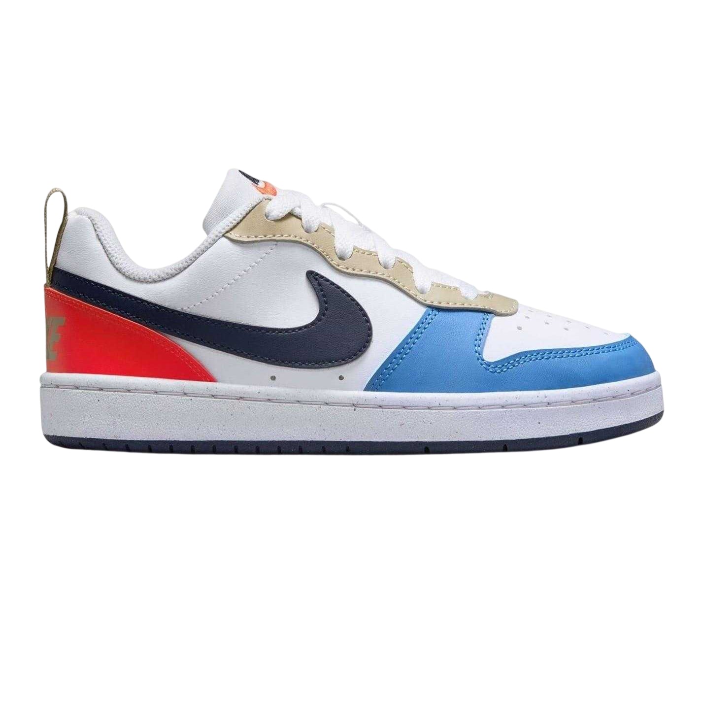 White-Blue-Red - Front - Nike Childrens-Kids Borough Low Recraft Leather Flat Trainers