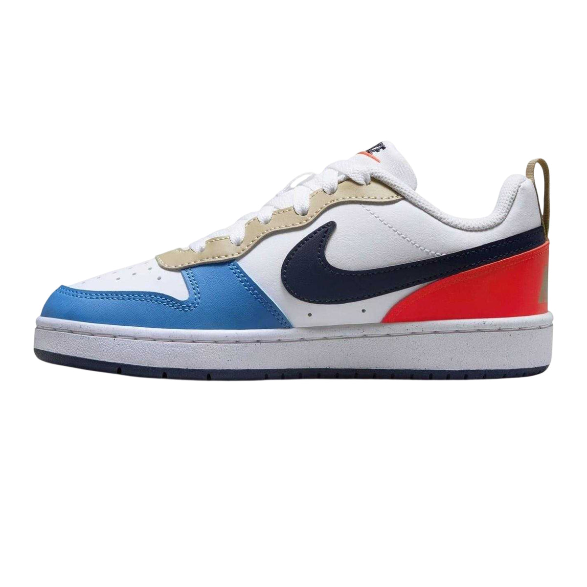 White-Blue-Red - Side - Nike Childrens-Kids Borough Low Recraft Leather Flat Trainers