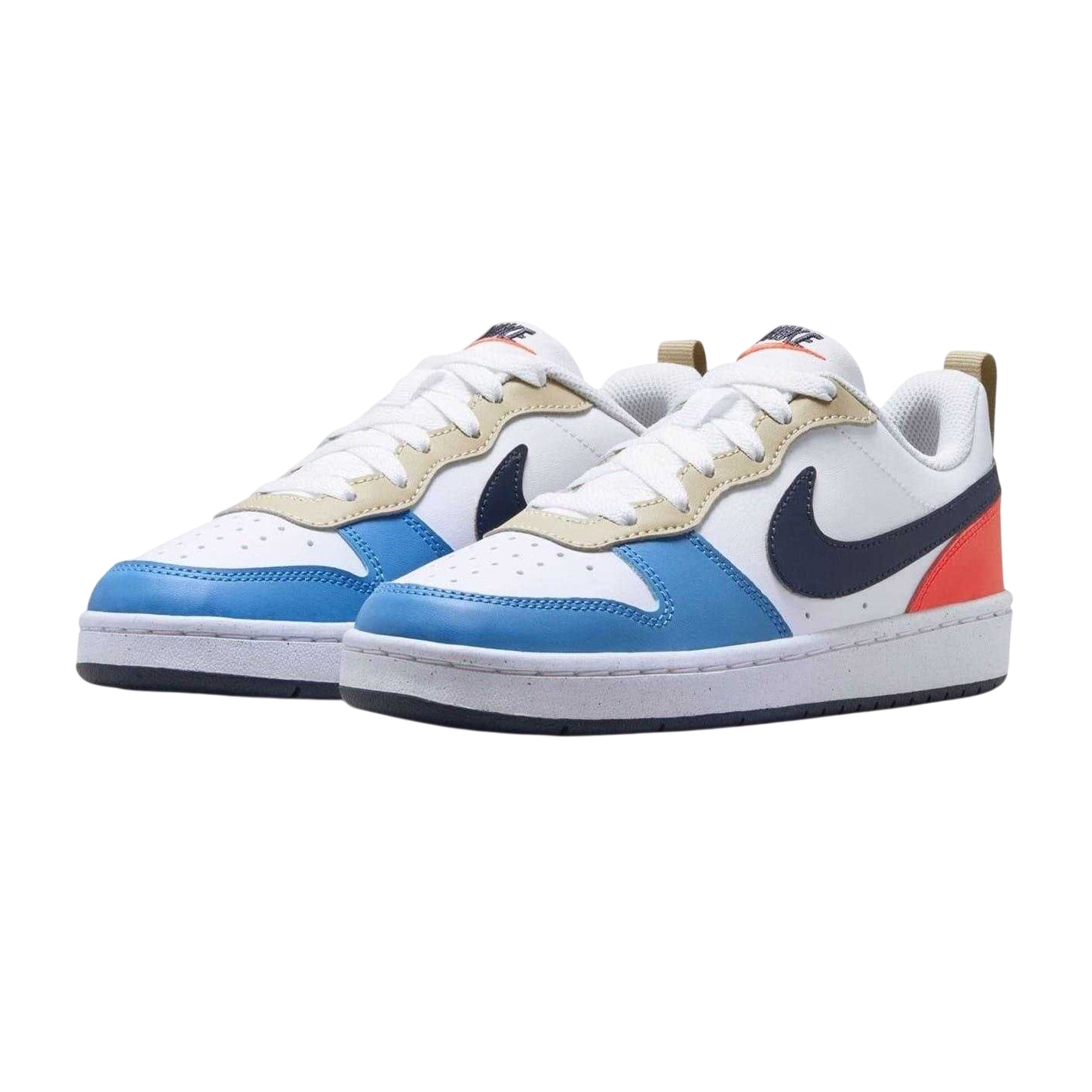 White-Blue-Red - Pack Shot - Nike Childrens-Kids Borough Low Recraft Leather Flat Trainers