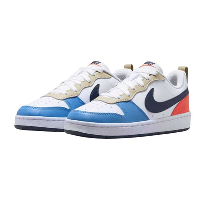 White-Blue-Red - Pack Shot - Nike Childrens-Kids Borough Low Recraft Leather Flat Trainers