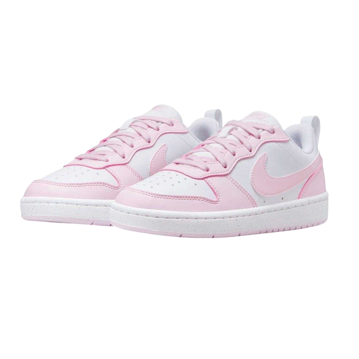 White-Pink - Pack Shot - Nike Childrens-Kids Borough Low Recraft Leather Flat Trainers