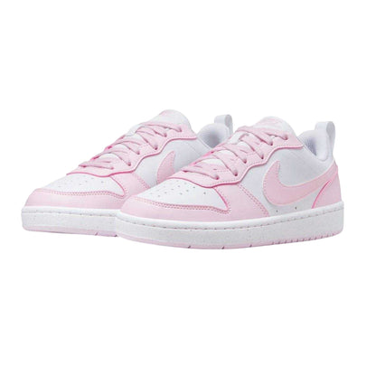 White-Pink - Pack Shot - Nike Childrens-Kids Borough Low Recraft Leather Flat Trainers