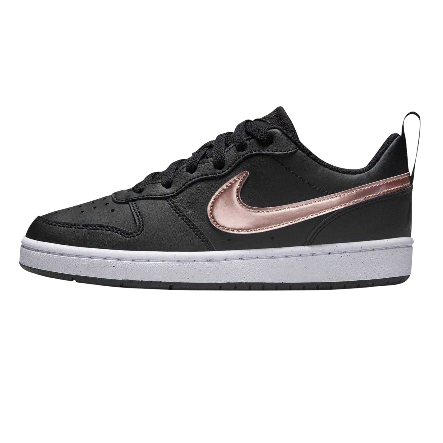 Black-Brown Bronze - Side - Nike Childrens-Kids Borough Low Recraft Leather Flat Trainers