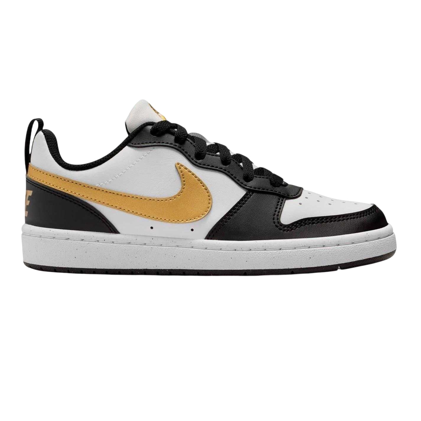 Black-Gold - Front - Nike Childrens-Kids Borough Low Recraft Leather Flat Trainers