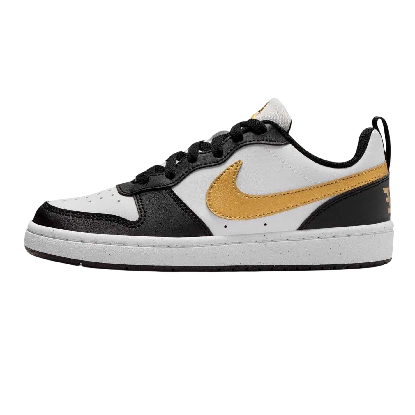 Black-Gold - Back - Nike Childrens-Kids Borough Low Recraft Leather Flat Trainers