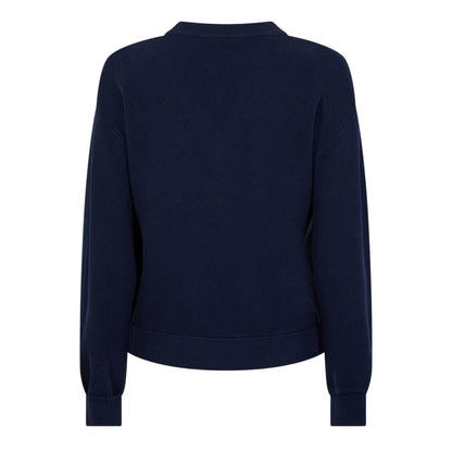 Navy Blue - Back - Lacoste Womens-Ladies Ribbed V Neck Regular Sweater Top