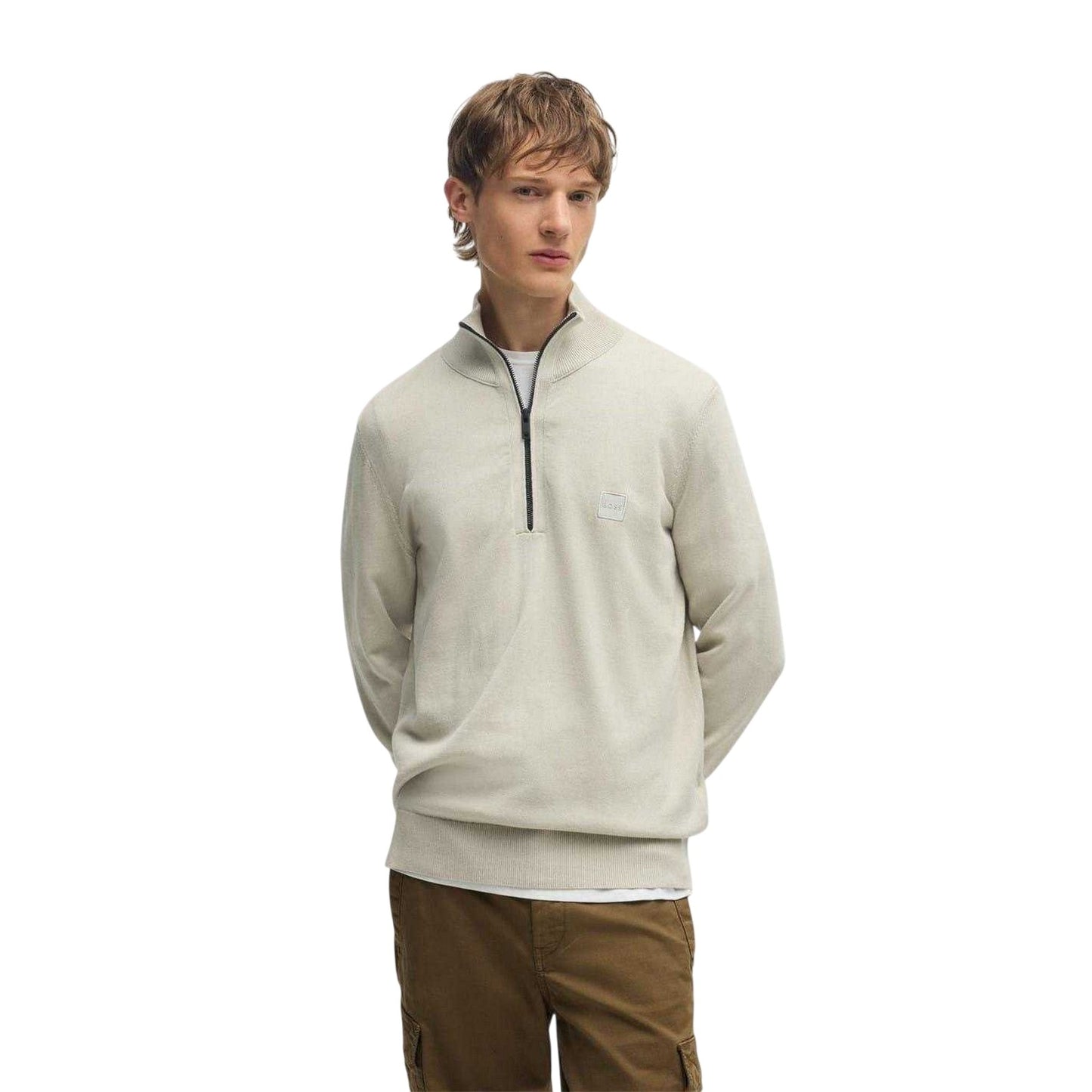 Light Beige - Side - Boss Mens Kanobix Quarter Zip Jumper