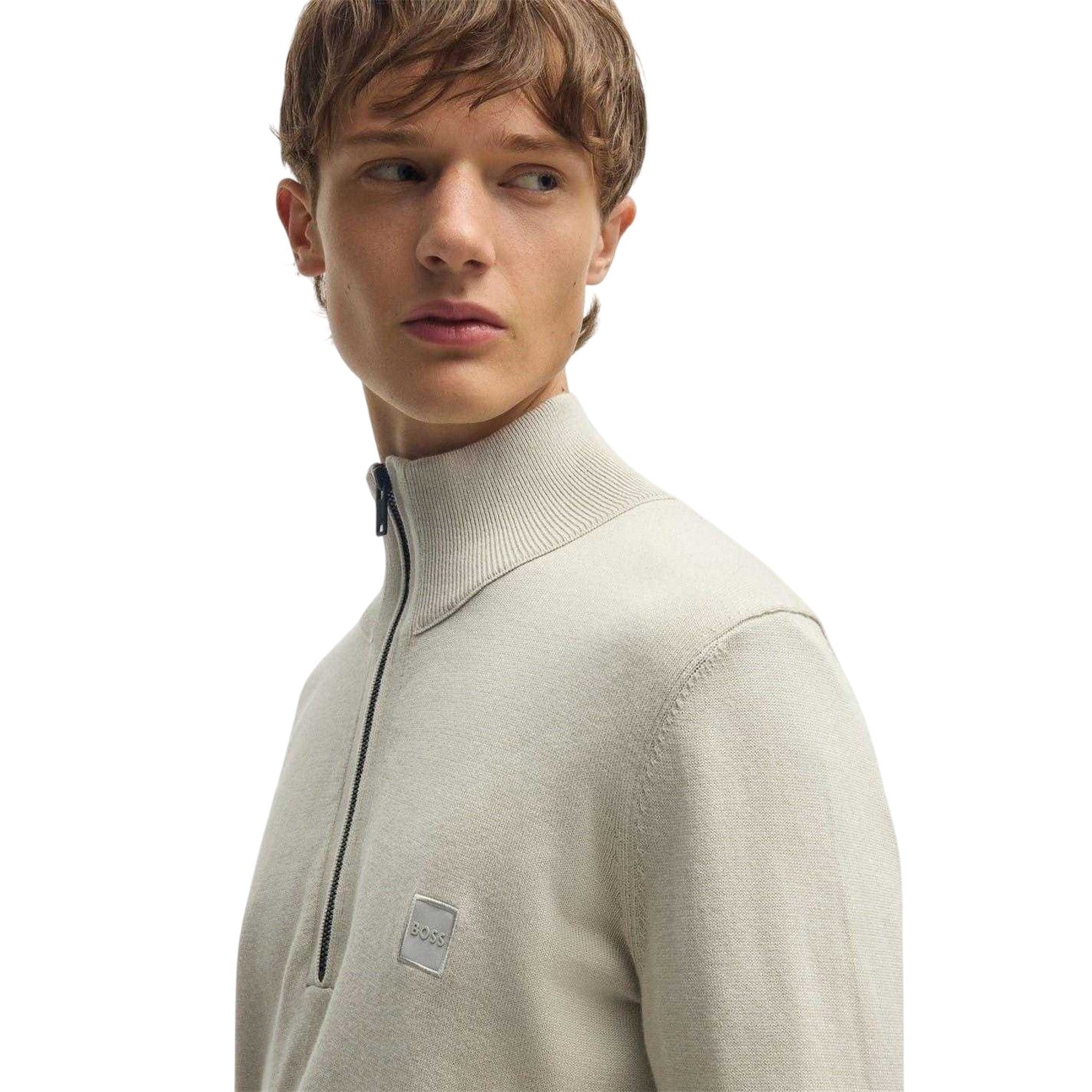 Light Beige - Lifestyle - Boss Mens Kanobix Quarter Zip Jumper