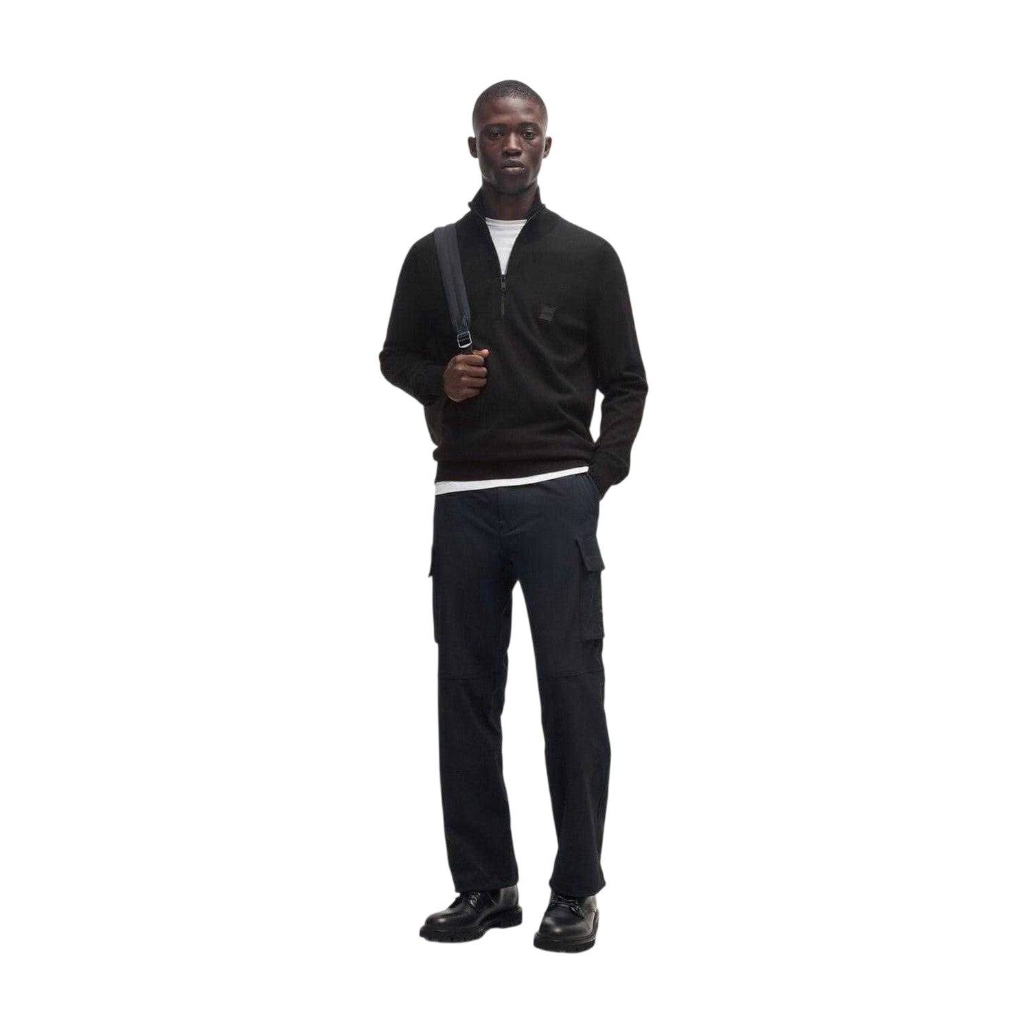 Black - Side - Boss Mens Kanobix Quarter Zip Jumper