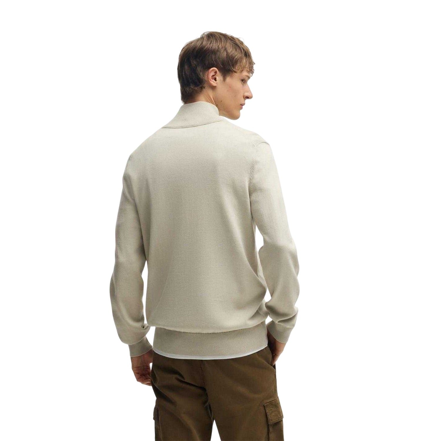 Light Beige - Back - Boss Mens Kanobix Quarter Zip Jumper