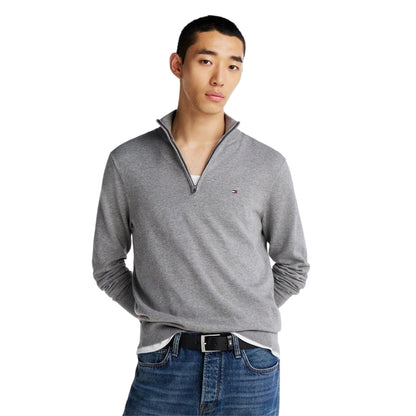 Medium Grey - Side - Tommy Hilfiger Mens Quarter Zip Regular Jumper