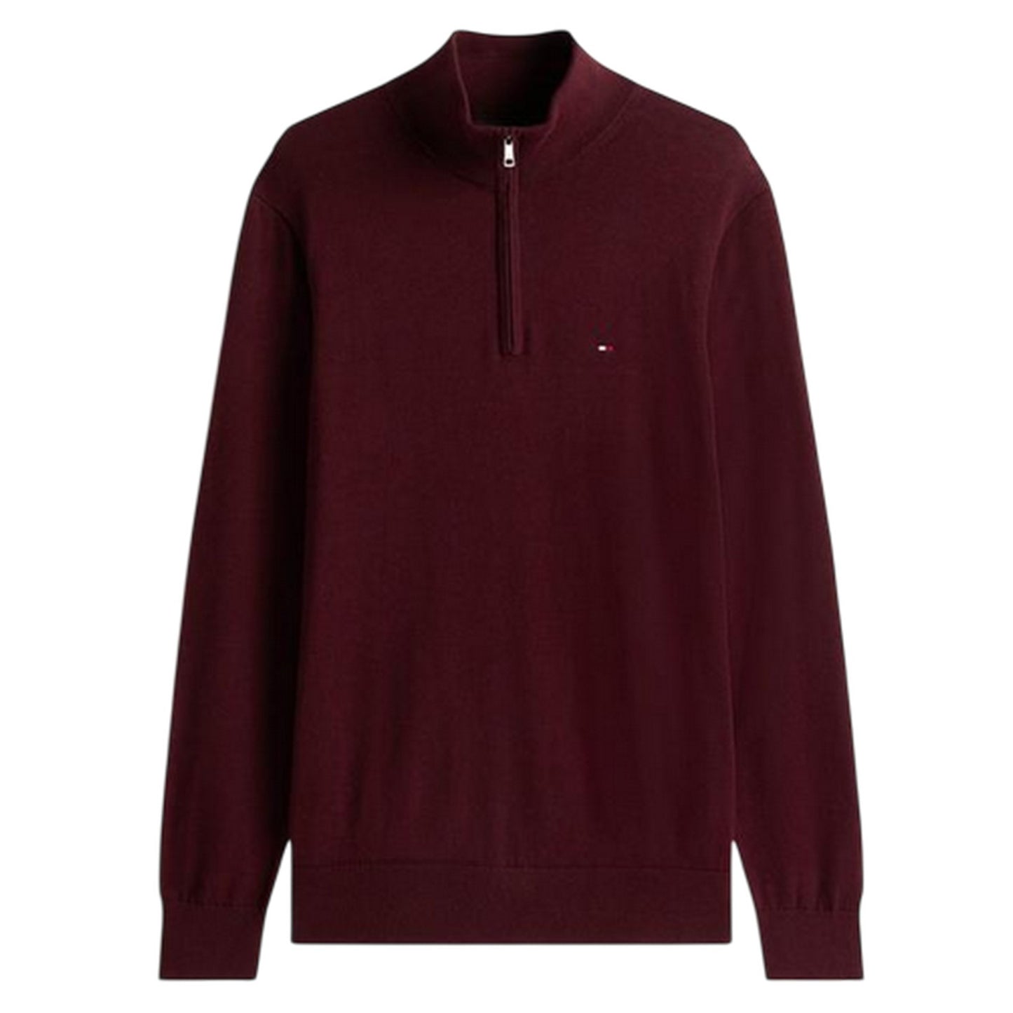 Deep Burgundy - Front - Tommy Hilfiger Mens Quarter Zip Regular Jumper
