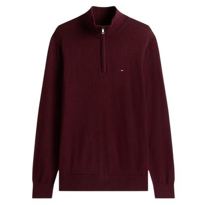 Deep Burgundy - Front - Tommy Hilfiger Mens Quarter Zip Regular Jumper