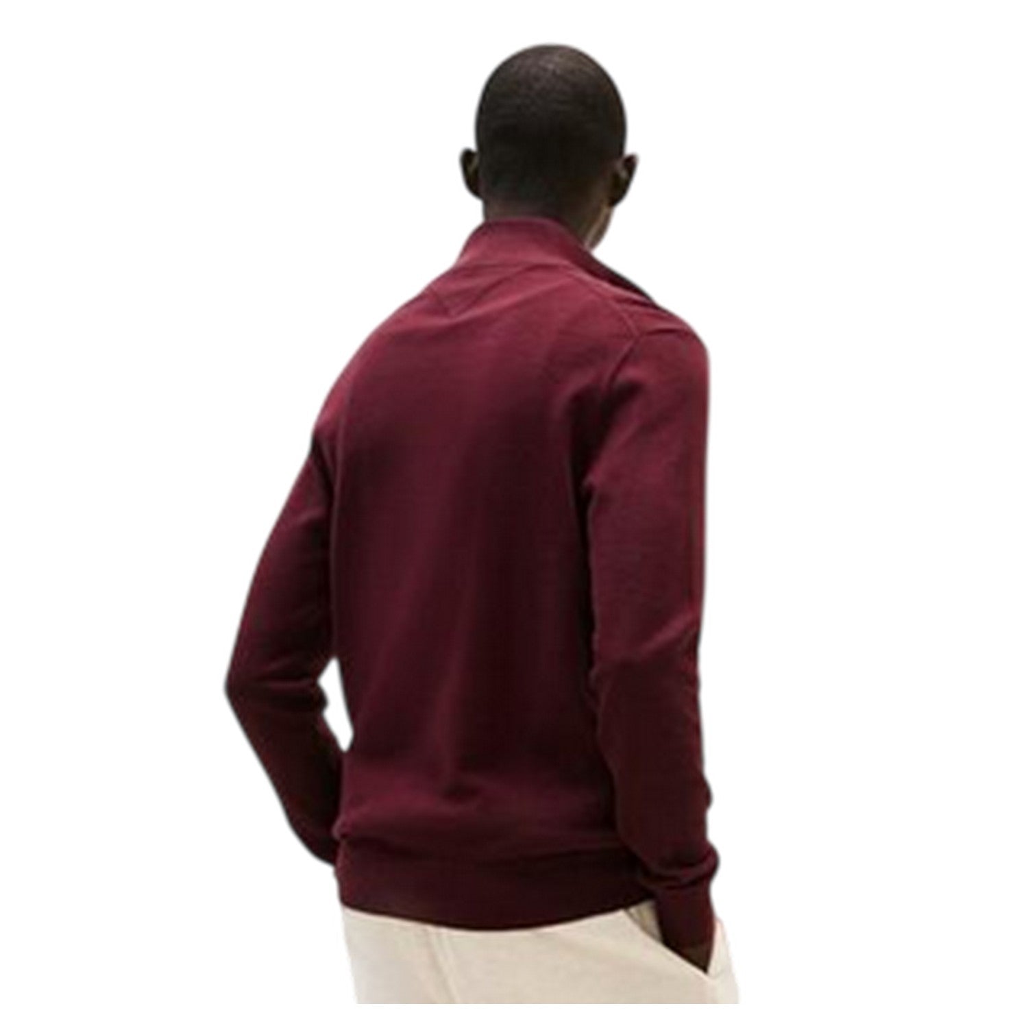 Deep Burgundy - Back - Tommy Hilfiger Mens Quarter Zip Regular Jumper