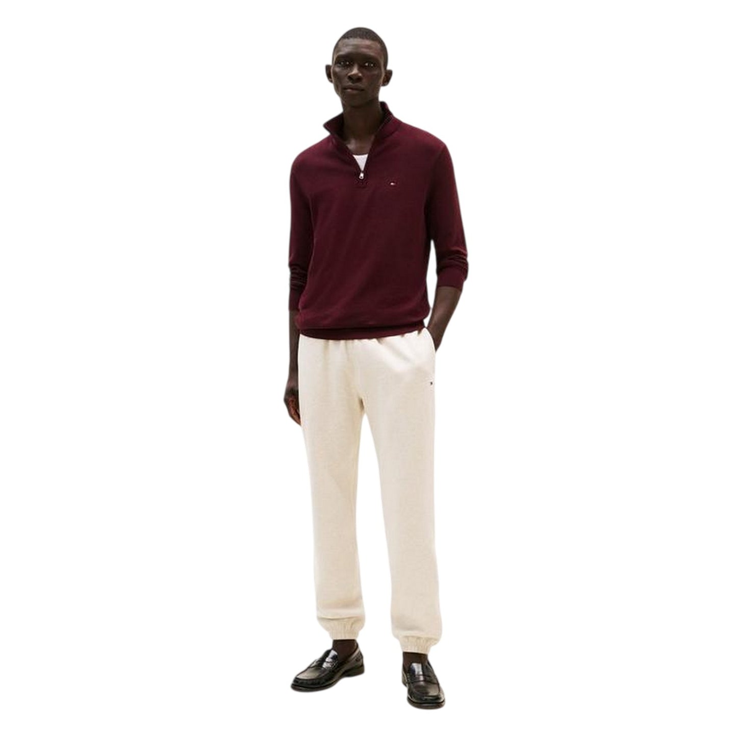Deep Burgundy - Lifestyle - Tommy Hilfiger Mens Quarter Zip Regular Jumper