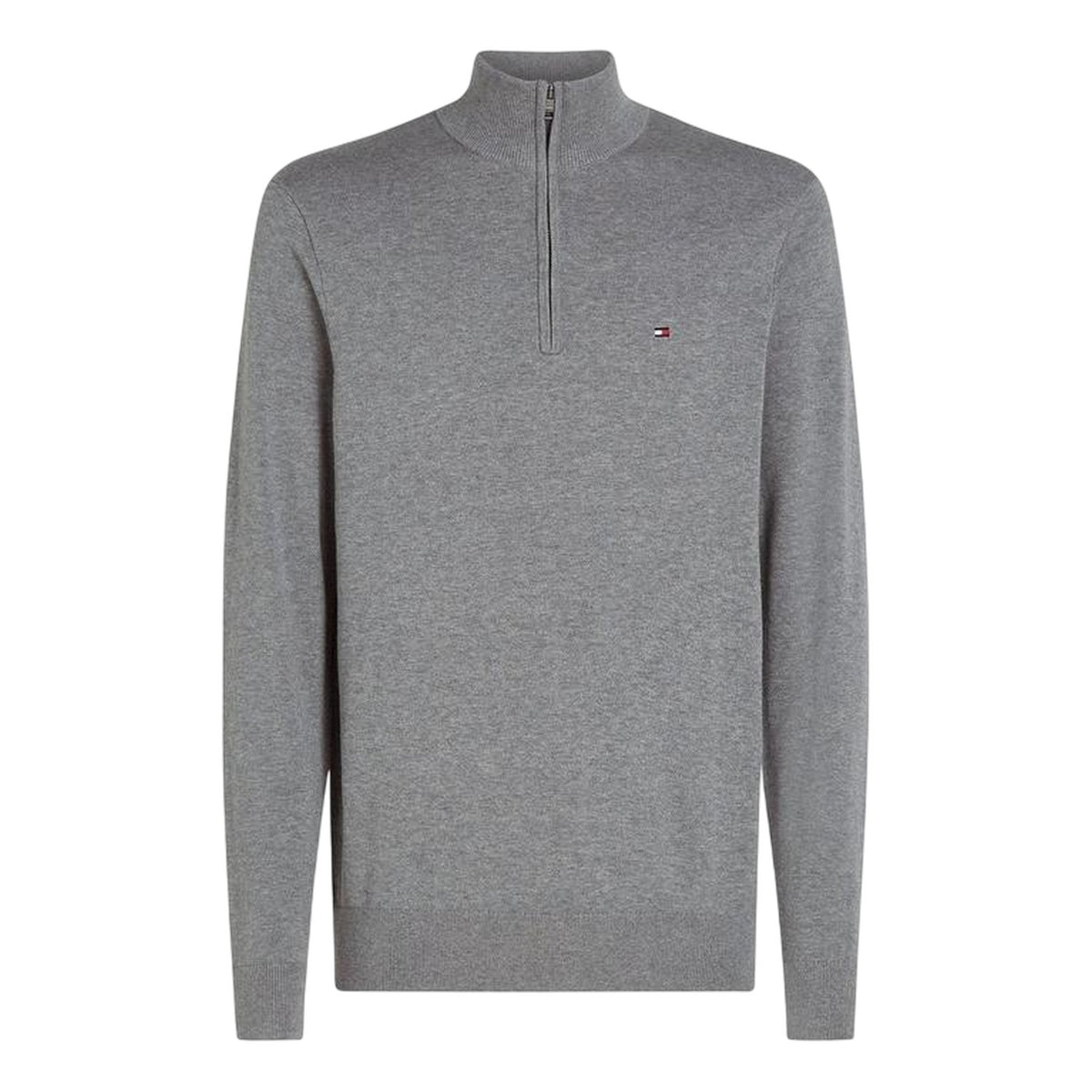 Medium Grey - Front - Tommy Hilfiger Mens Quarter Zip Regular Jumper