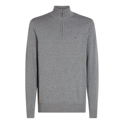 Medium Grey - Front - Tommy Hilfiger Mens Quarter Zip Regular Jumper