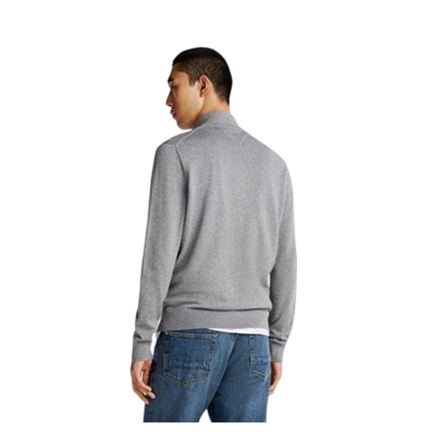 Medium Grey - Back - Tommy Hilfiger Mens Quarter Zip Regular Jumper