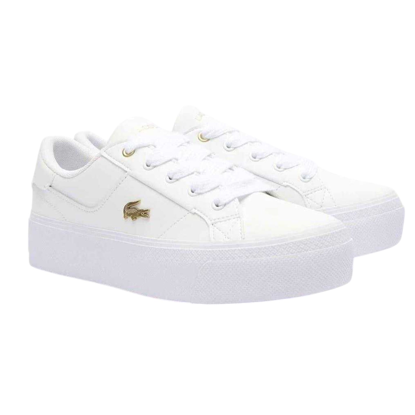White-Gold - Side - Lacoste Womens-Ladies Ziane Leather Platform Trainers