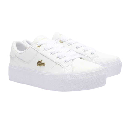 White-Gold - Side - Lacoste Womens-Ladies Ziane Leather Platform Trainers