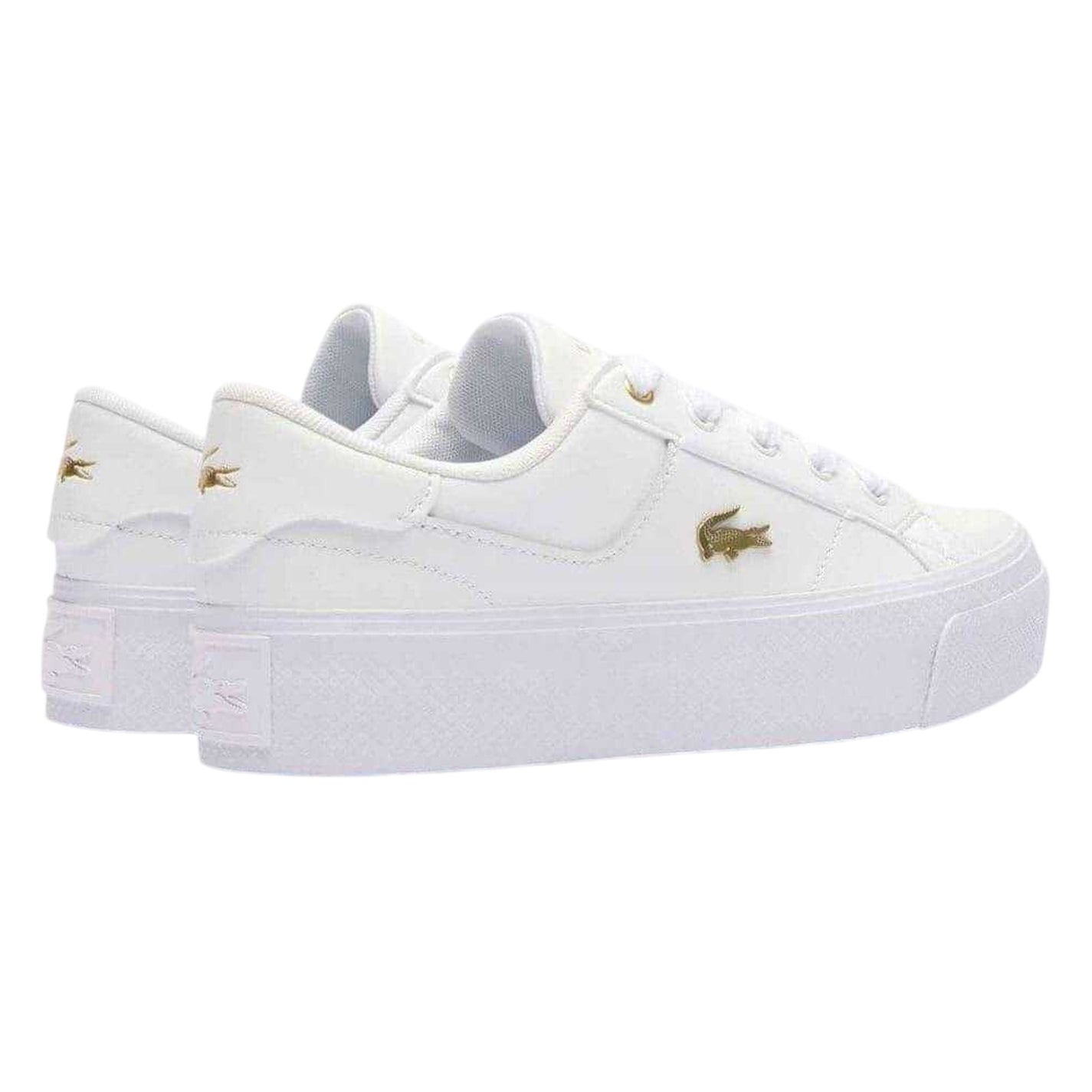 White-Gold - Lifestyle - Lacoste Womens-Ladies Ziane Leather Platform Trainers