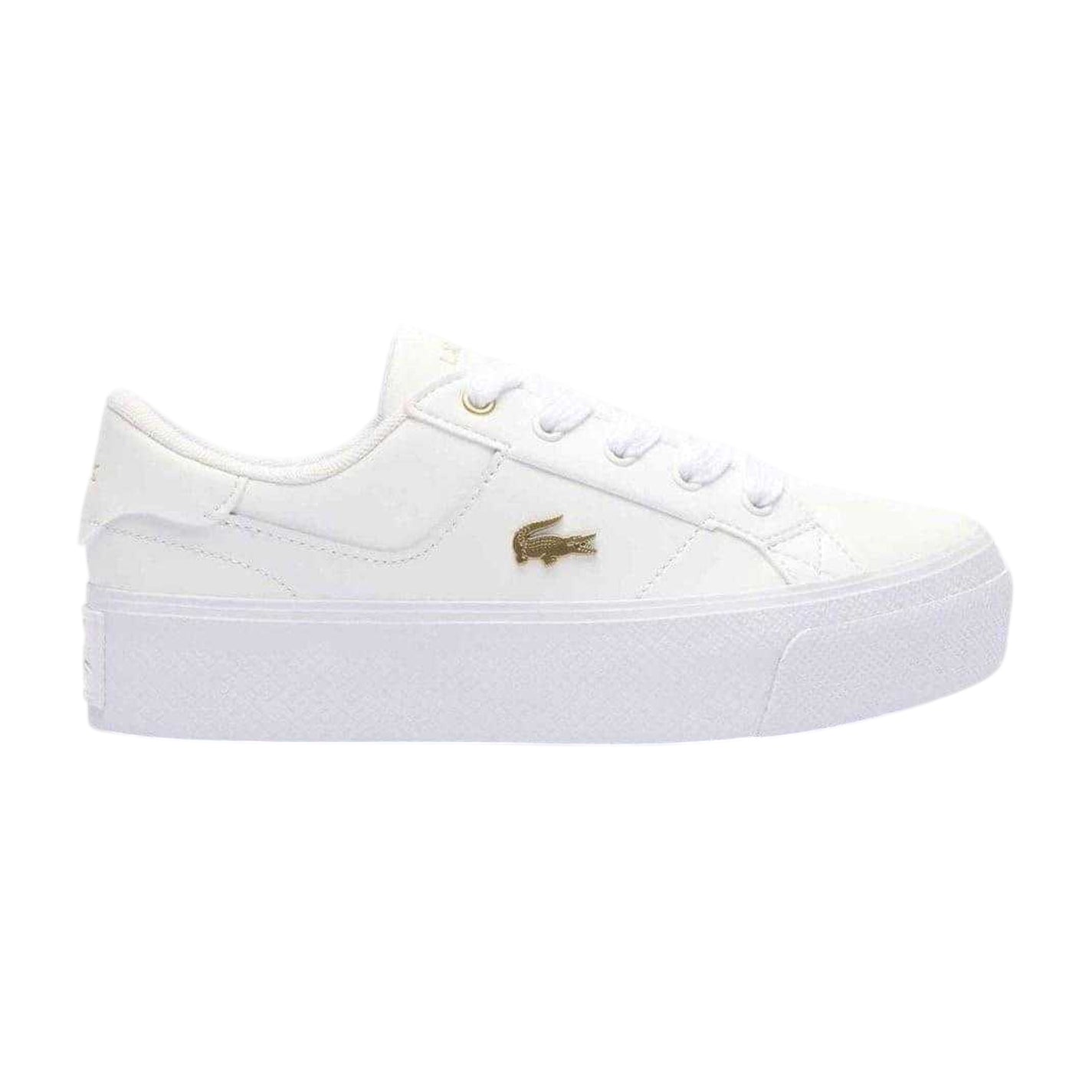 White-Gold - Front - Lacoste Womens-Ladies Ziane Leather Platform Trainers