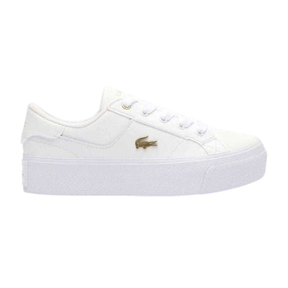 White-Gold - Front - Lacoste Womens-Ladies Ziane Leather Platform Trainers