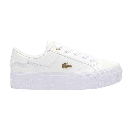 White-Gold - Front - Lacoste Womens-Ladies Ziane Leather Platform Trainers