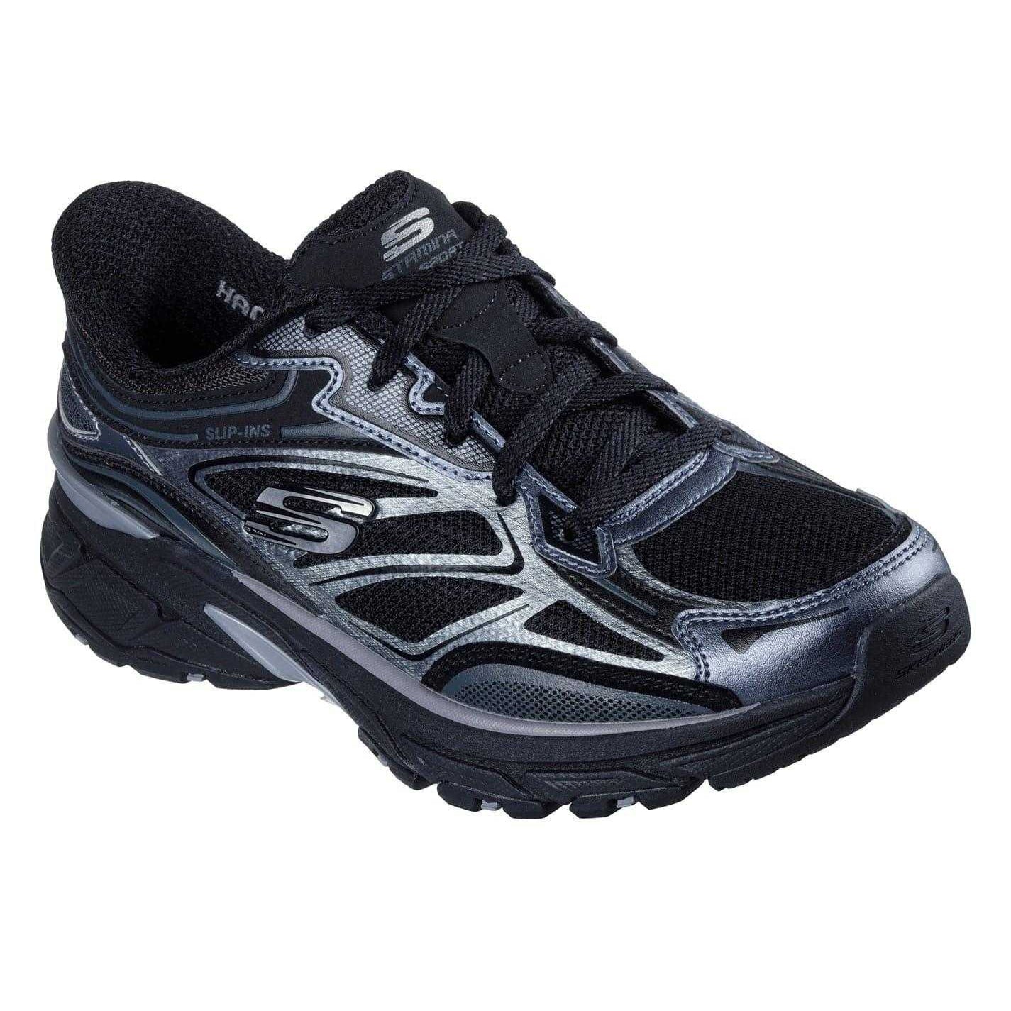 Black - Pack Shot - Skechers Womens-Ladies Metallic Slip-In Flat Trainers