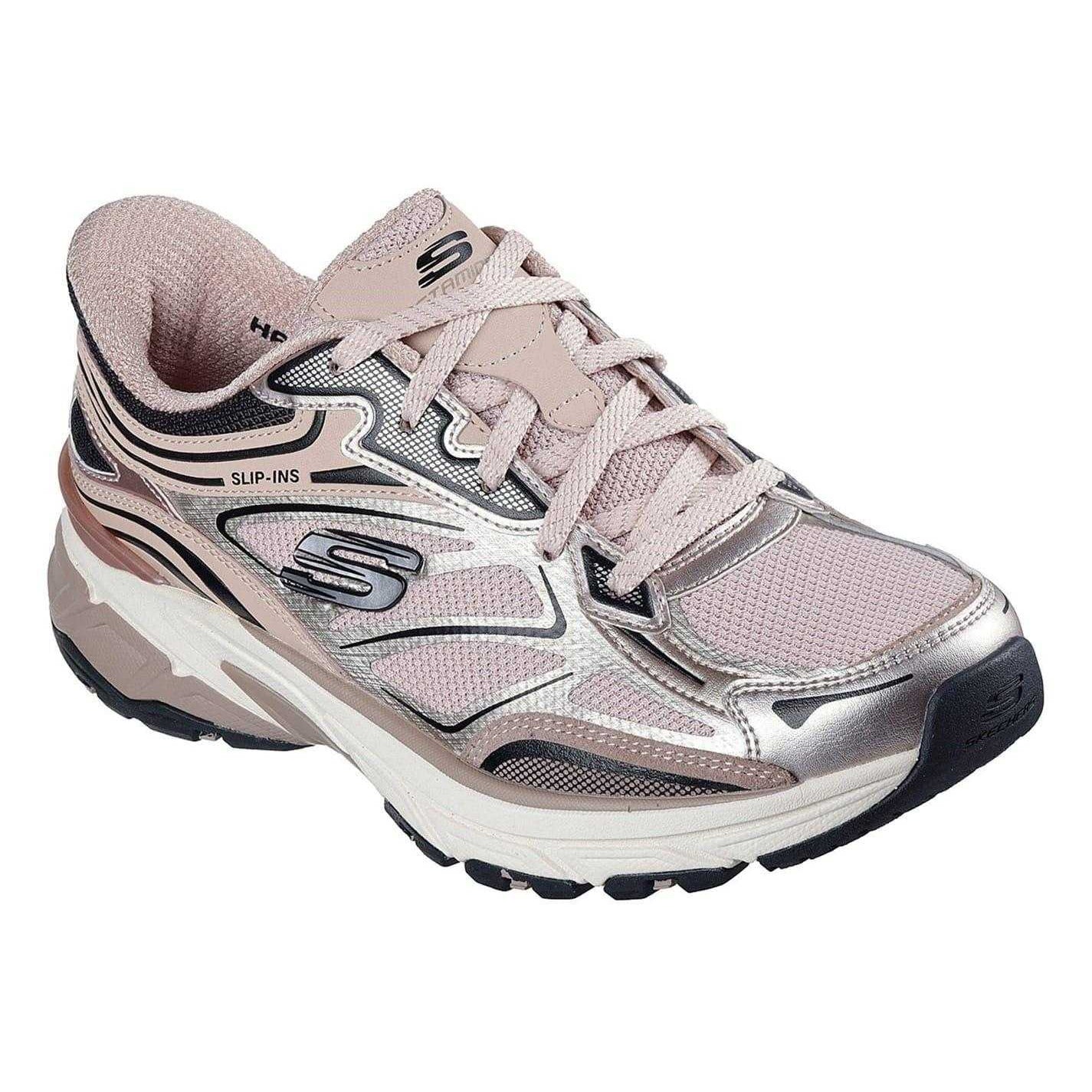 Rose - Pack Shot - Skechers Womens-Ladies Metallic Slip-In Flat Trainers