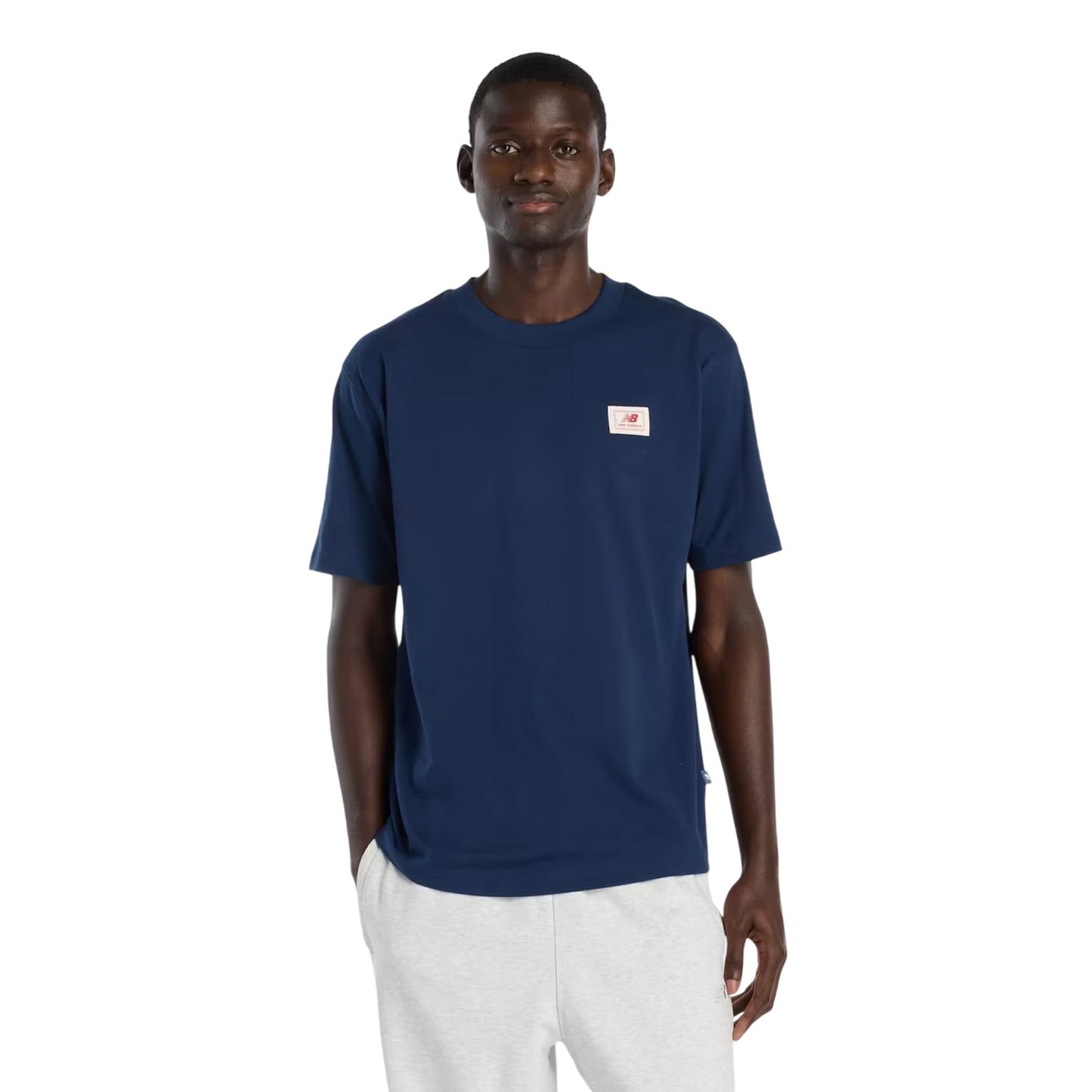 Navy - Front - New Balance Mens Label Woven T-Shirt