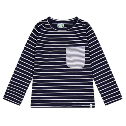 Navy-Yellow - Lifestyle - Lilly & Sid Childrens-Kids Badger Stripes Long-Sleeved T-Shirt (Pack of 2)