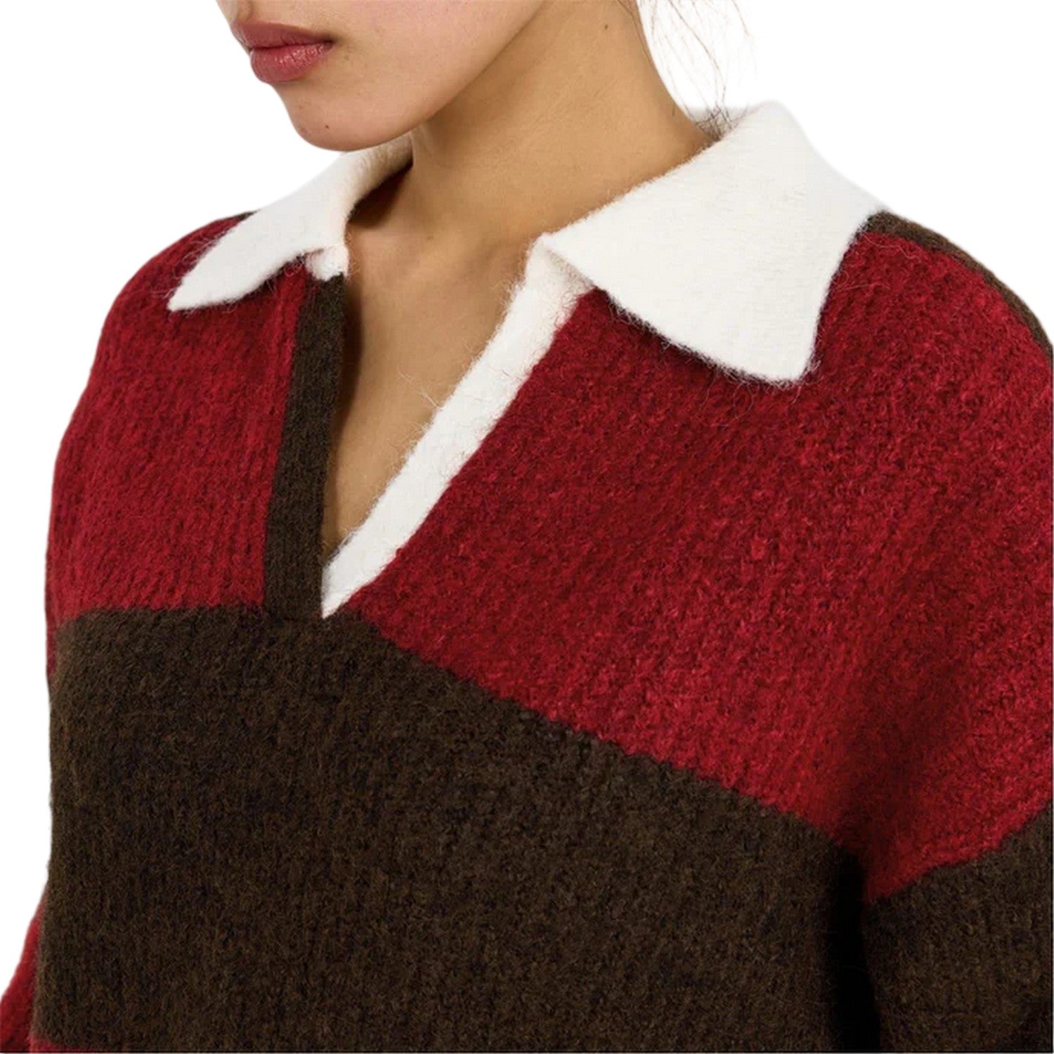 Red-Brown - Side - 4th & Reckless Womens-Ladies Collared Oversized Sweater Top