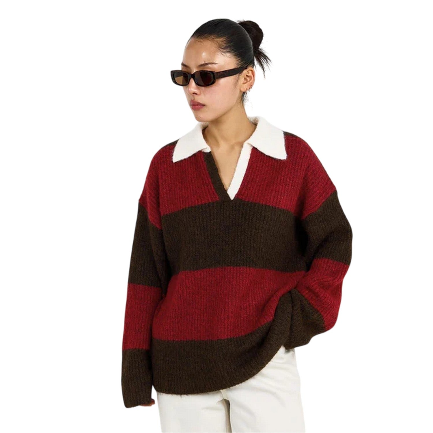Red-Brown - Lifestyle - 4th & Reckless Womens-Ladies Collared Oversized Sweater Top