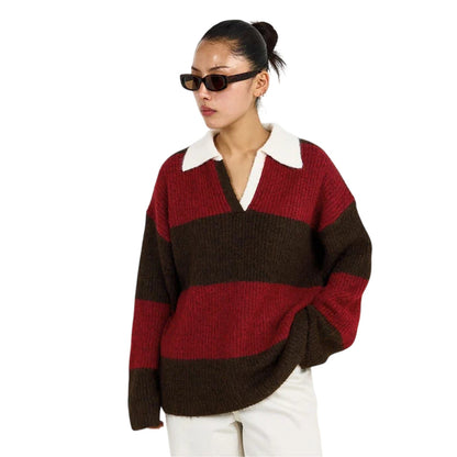 Red-Brown - Lifestyle - 4th & Reckless Womens-Ladies Collared Oversized Sweater Top