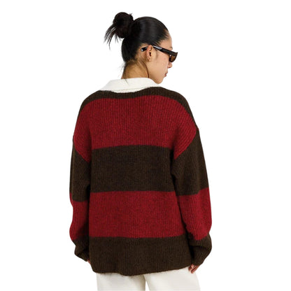 Red-Brown - Pack Shot - 4th & Reckless Womens-Ladies Collared Oversized Sweater Top