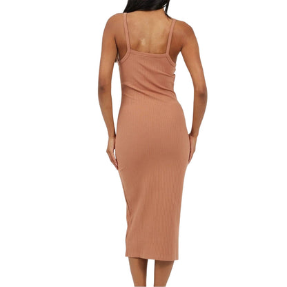 Dark Taupe - Back - Brave Soul Womens-Ladies Bodycon Spaghetti Strap Midi Dress
