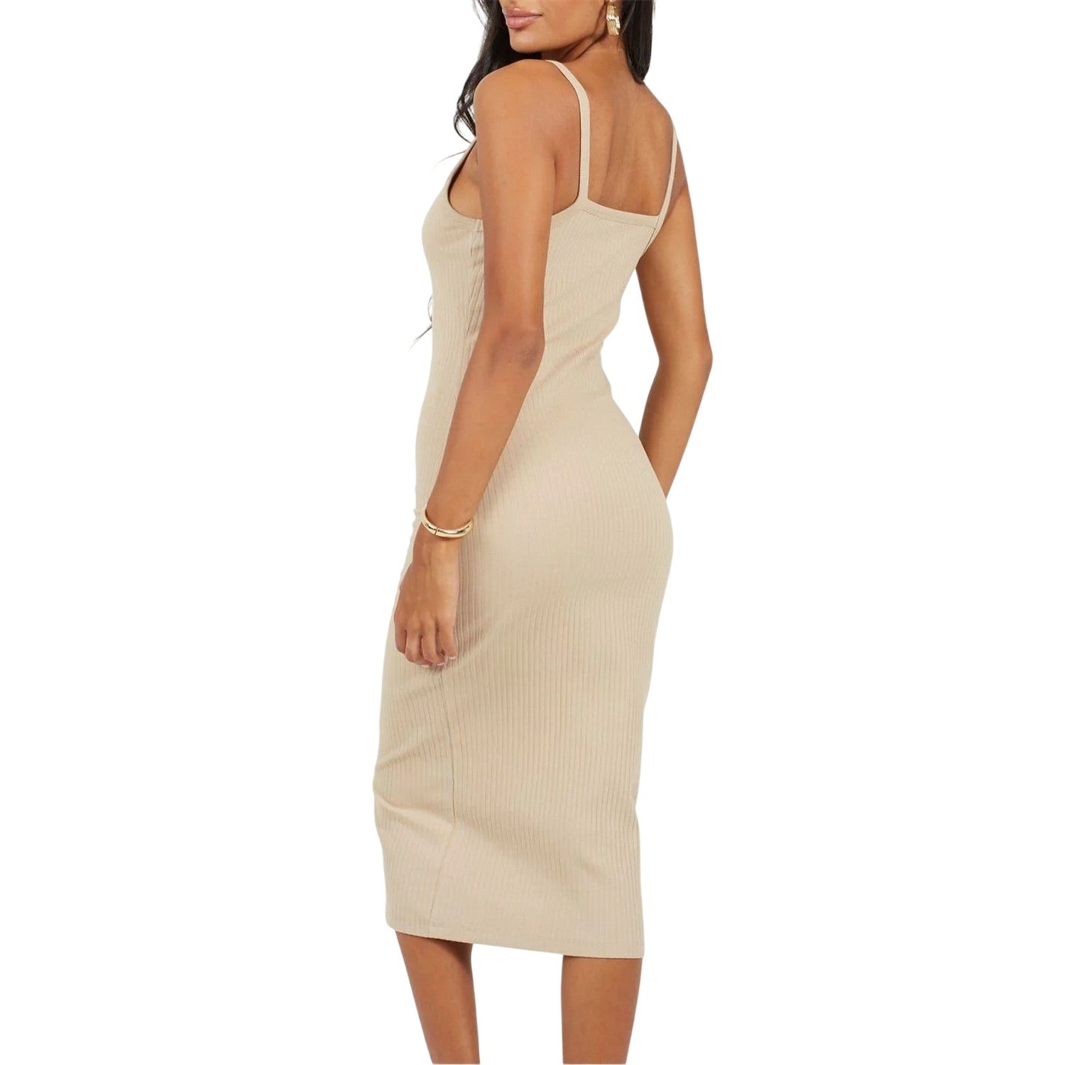 Stone - Back - Brave Soul Womens-Ladies Bodycon Spaghetti Strap Midi Dress