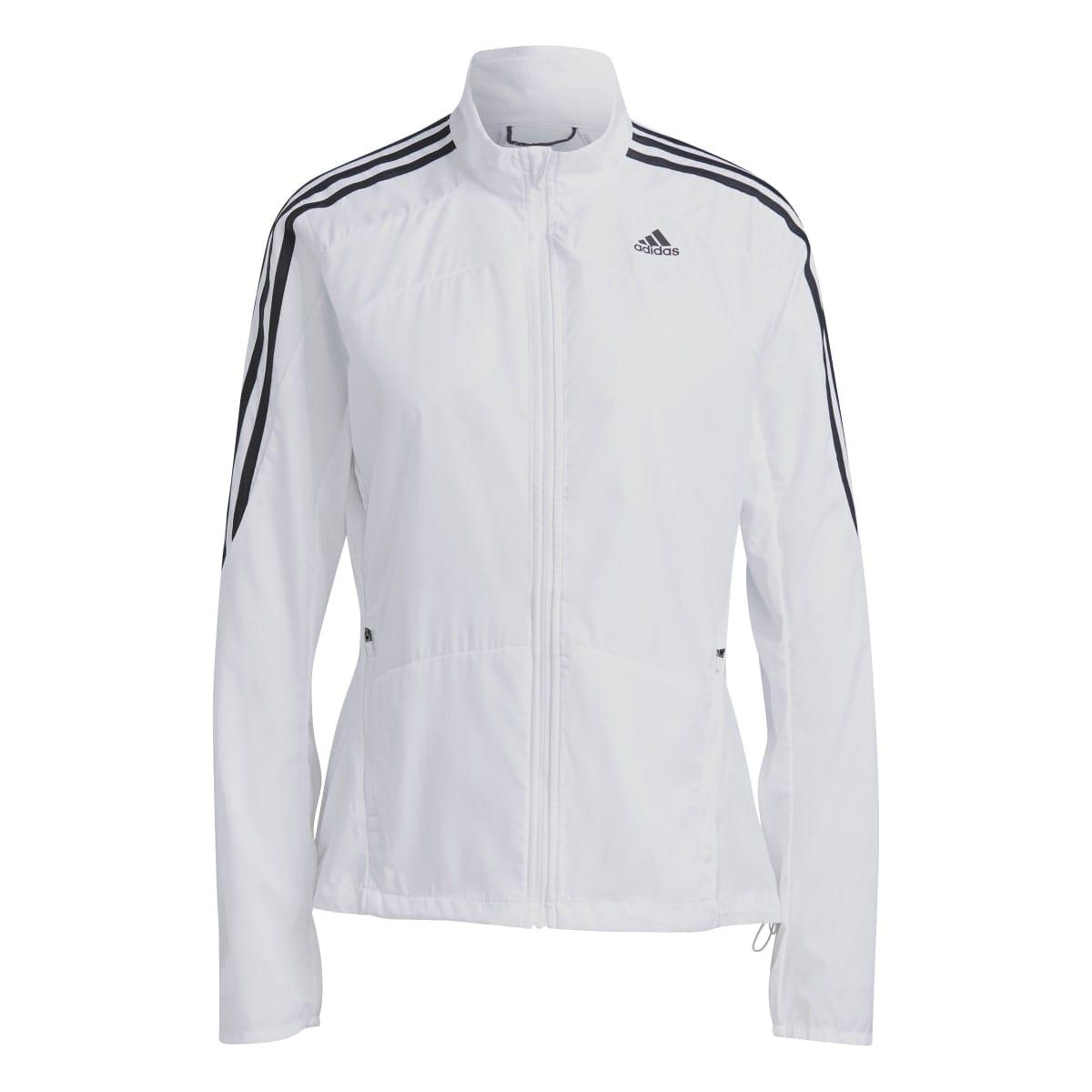 White - Front - Adidas Womens-Ladies Marathon 3 Stripes Jacket