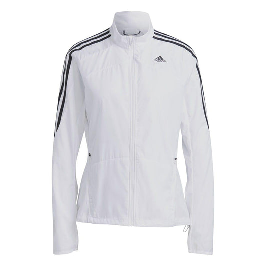 White - Front - Adidas Womens-Ladies Marathon 3 Stripes Jacket