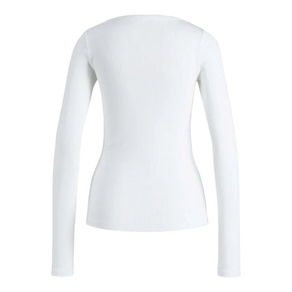 Bright White - Back - JJXX Womens-Ladies Freya Ribbed Long-Sleeved T-Shirt