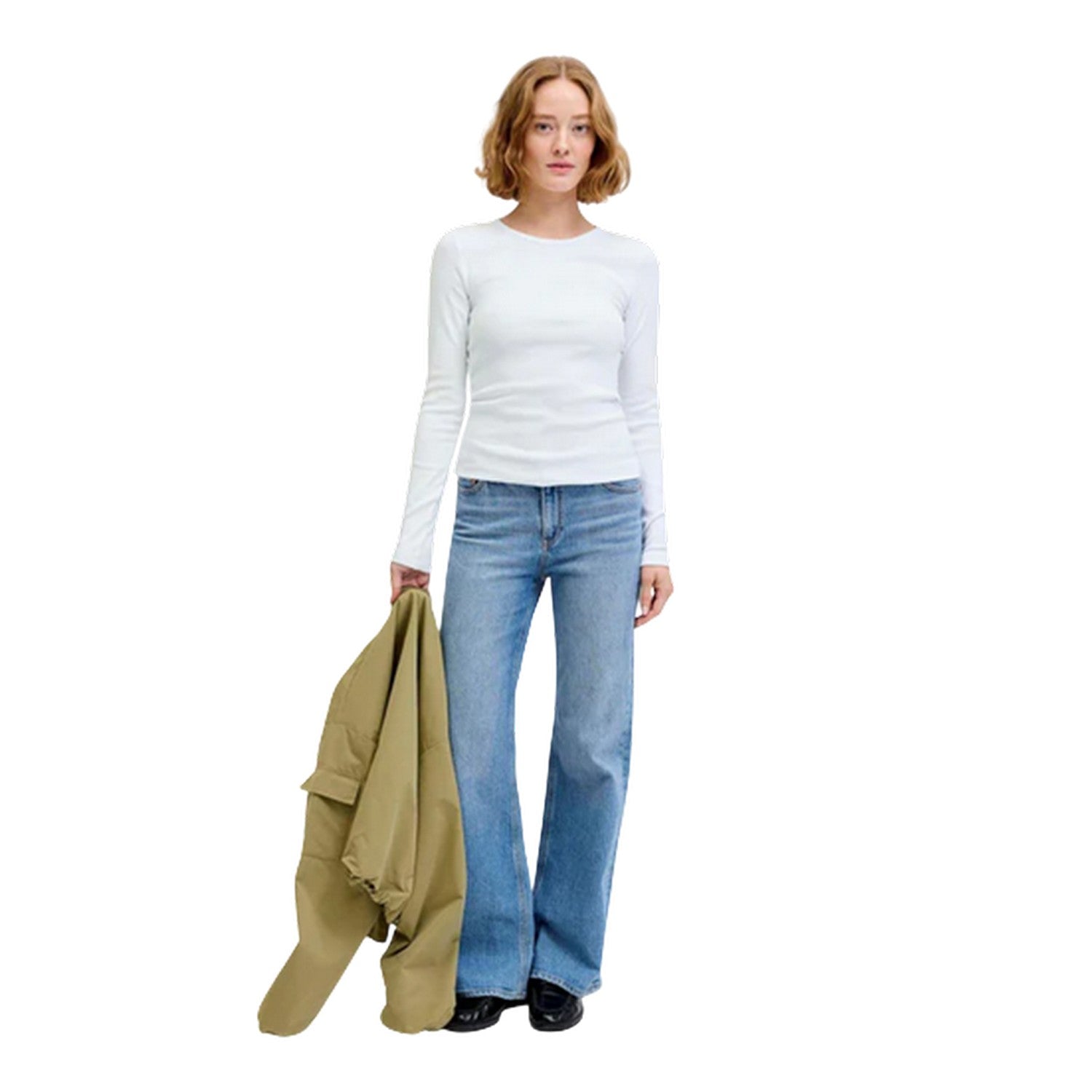 Bright White - Lifestyle - JJXX Womens-Ladies Freya Ribbed Long-Sleeved T-Shirt