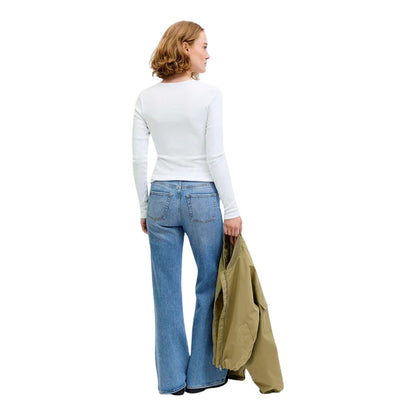 Bright White - Pack Shot - JJXX Womens-Ladies Freya Ribbed Long-Sleeved T-Shirt