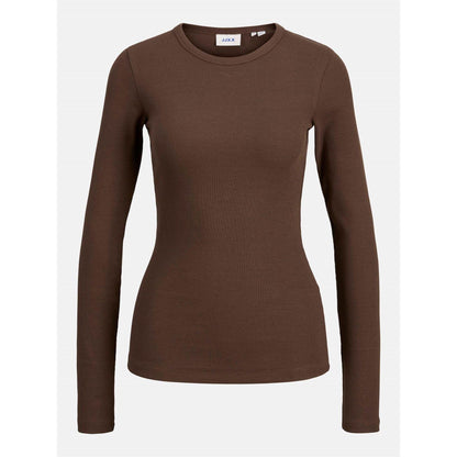 Brown - Front - JJXX Womens-Ladies Freya Ribbed Long-Sleeved T-Shirt
