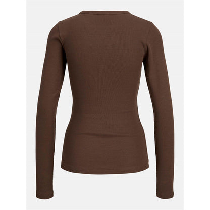 Brown - Back - JJXX Womens-Ladies Freya Ribbed Long-Sleeved T-Shirt