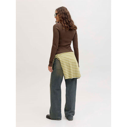 Brown - Lifestyle - JJXX Womens-Ladies Freya Ribbed Long-Sleeved T-Shirt