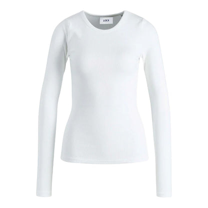 Bright White - Front - JJXX Womens-Ladies Freya Ribbed Long-Sleeved T-Shirt